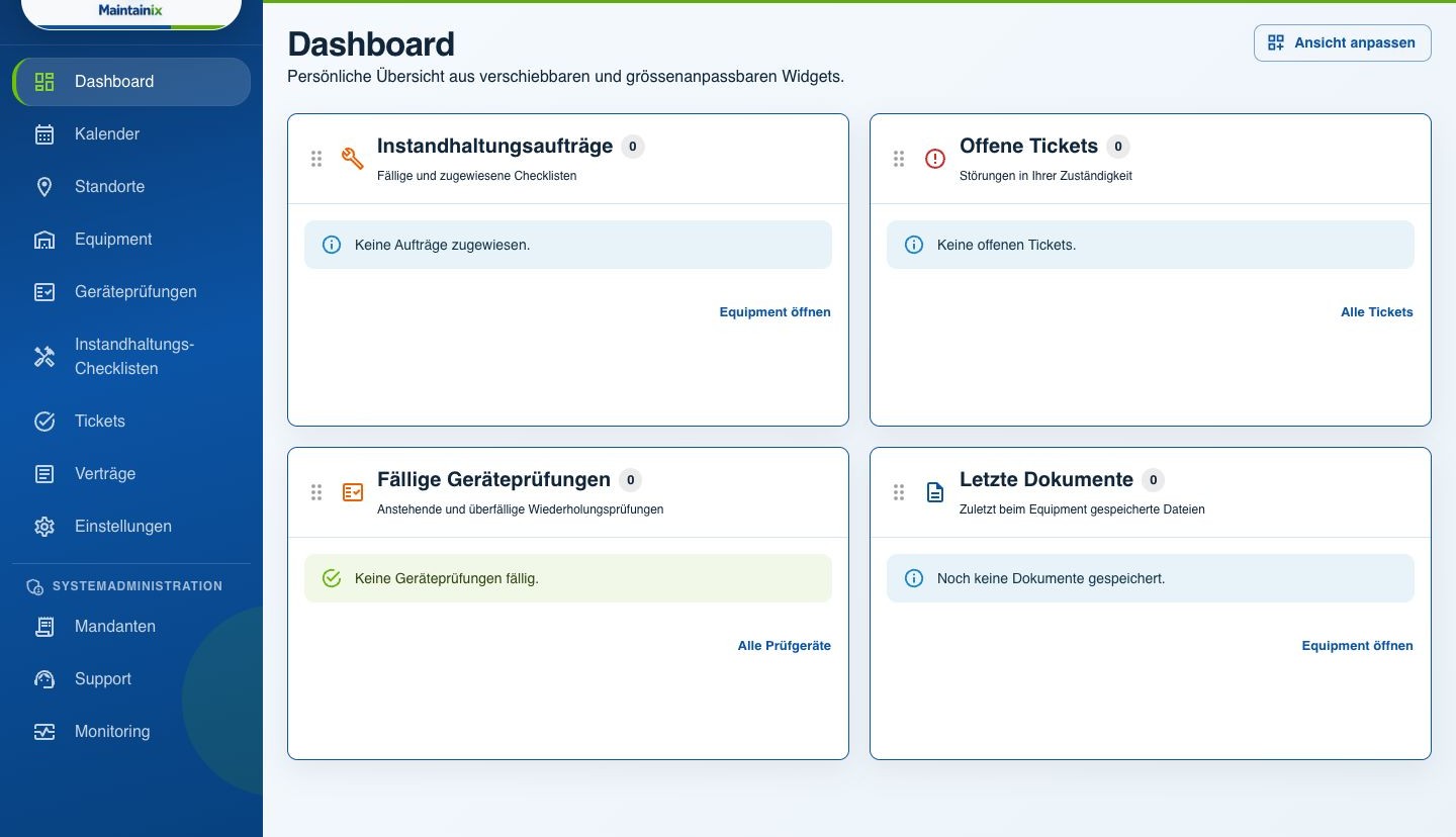 Dashboard in Maintainix